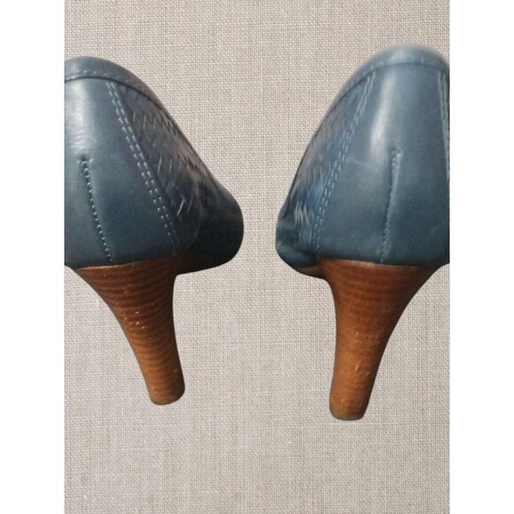 Geox Respira Womens Blue Leather Bow Detail Woven Pattern High Heels size 38.5 - Picture 2 of 13